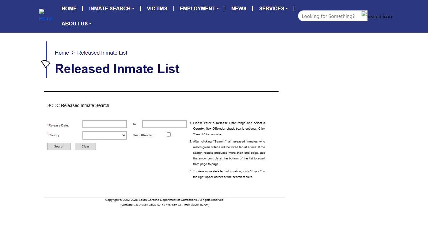 Released Inmate List | South Carolina Department of Corrections